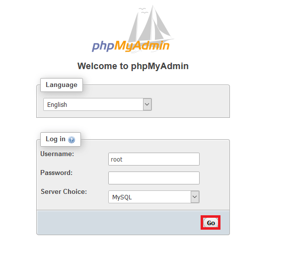phpmyadmin databases screen